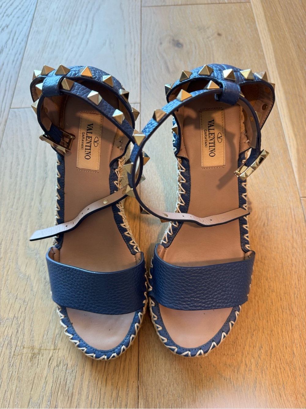 Valentino Blue Studded Leather Wedge Sandle